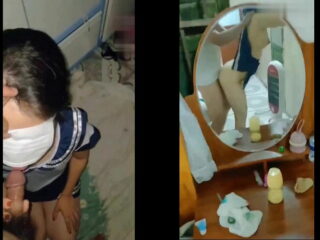 Đưa em gái mới lớn chơi trong bộ đồ nữ sinh bên bàn trang điểm